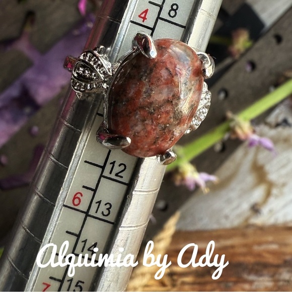 Fall vibes red unakite gem silver ring - Picture 1 of 1